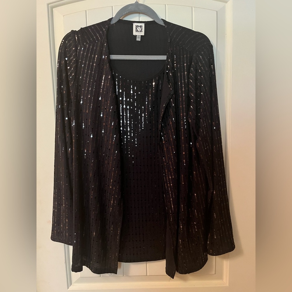 Black Sequin Layered Look Top